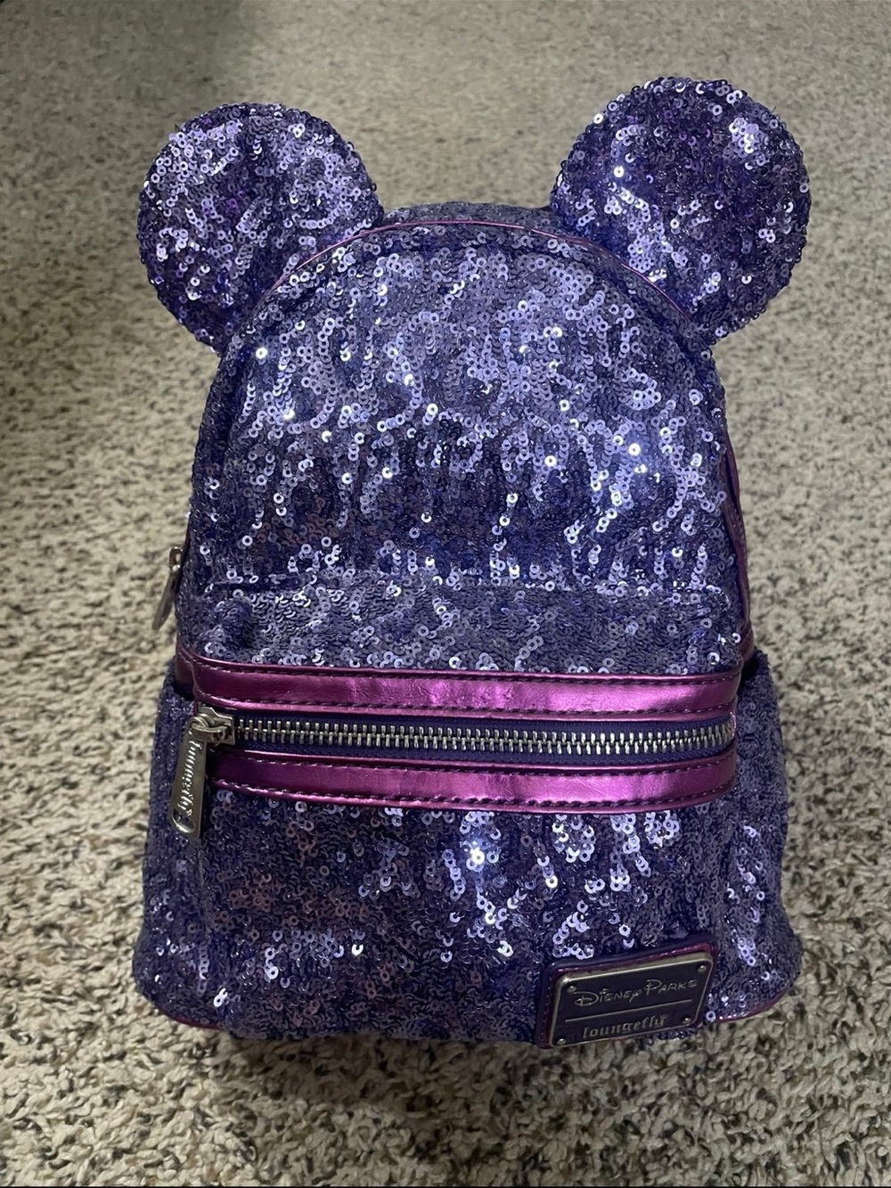 Very Rare Disney Parks Loungefly Purple Sequins Retired Backpack